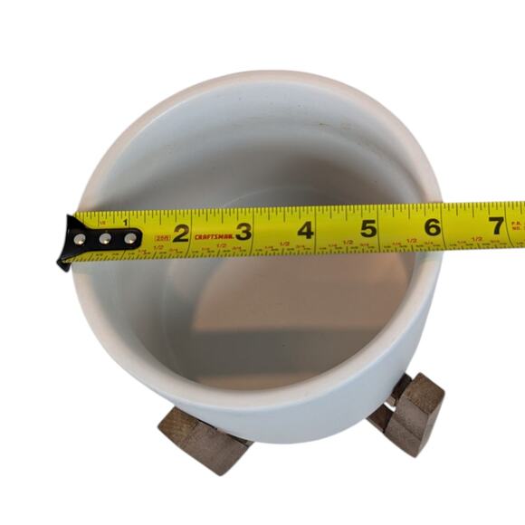 Free Standing Mid Century Style Wooden Plant Stand White Ceramic Round Pot - Picture 11 of 11